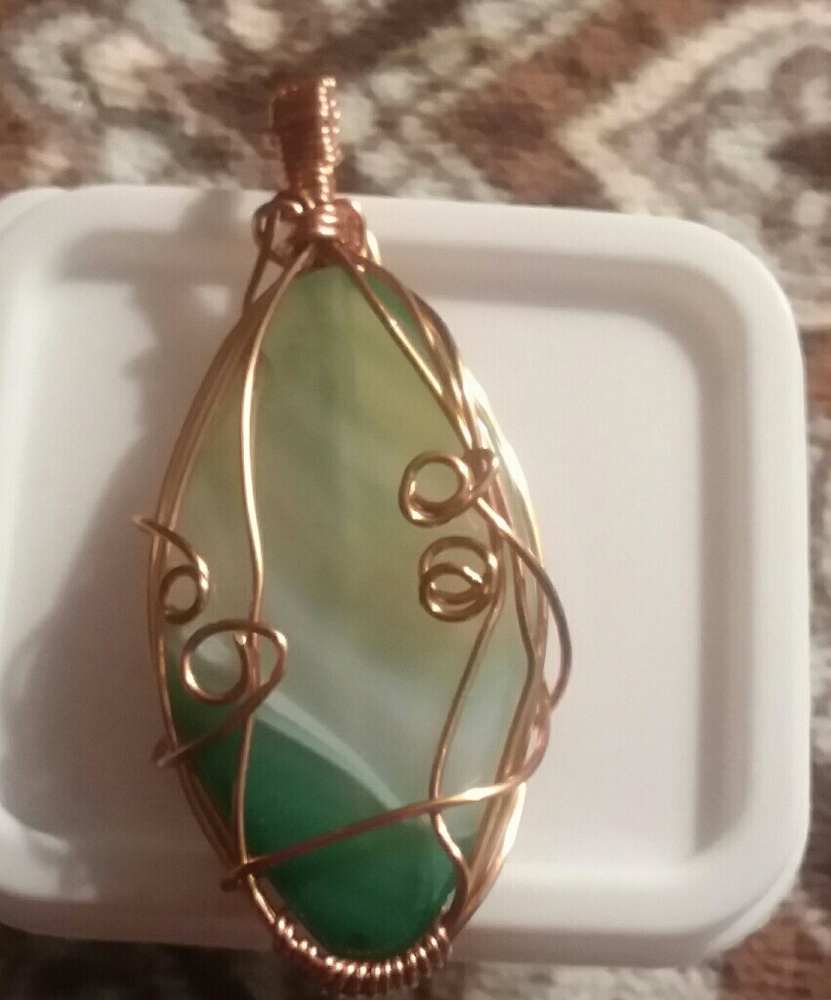 Wire wrapped  pendant green